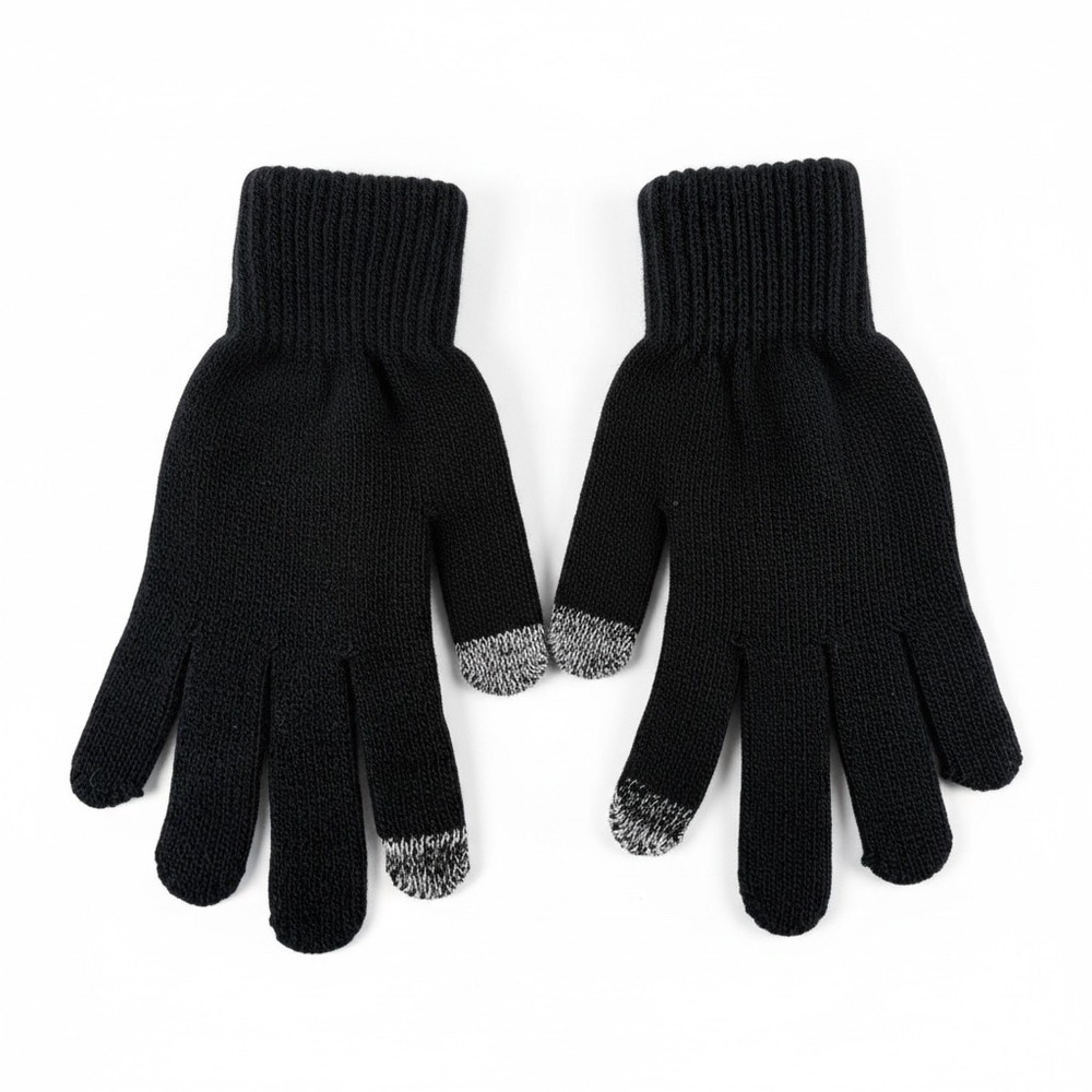 Attention Mens Knit Gloves Black Touchscreen Compatible Large/XL Winter‎ Gift